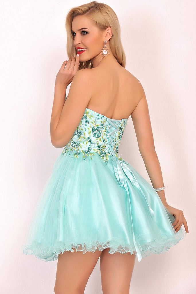Homecoming Dresses A-Line Boat Neck Short/Mini Beaded Bodice Tulle