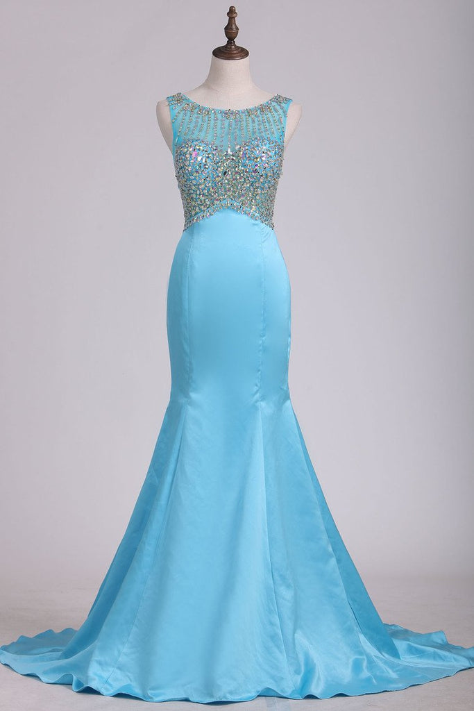 Hot And New Arrival See-Through Scoop Prom Dresses With Beading Sweep ...