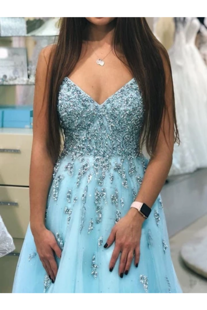 Buy A-Line V-Neck Beaded Prom Dresses Floor Length Prom Gowns Online ...