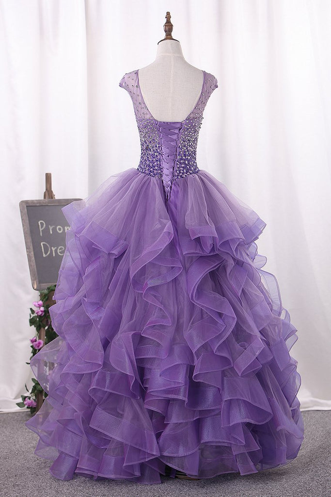 Ball Gown Scoop Beaded Bodice Tulle Quinceanera Dresses Floor Length ...