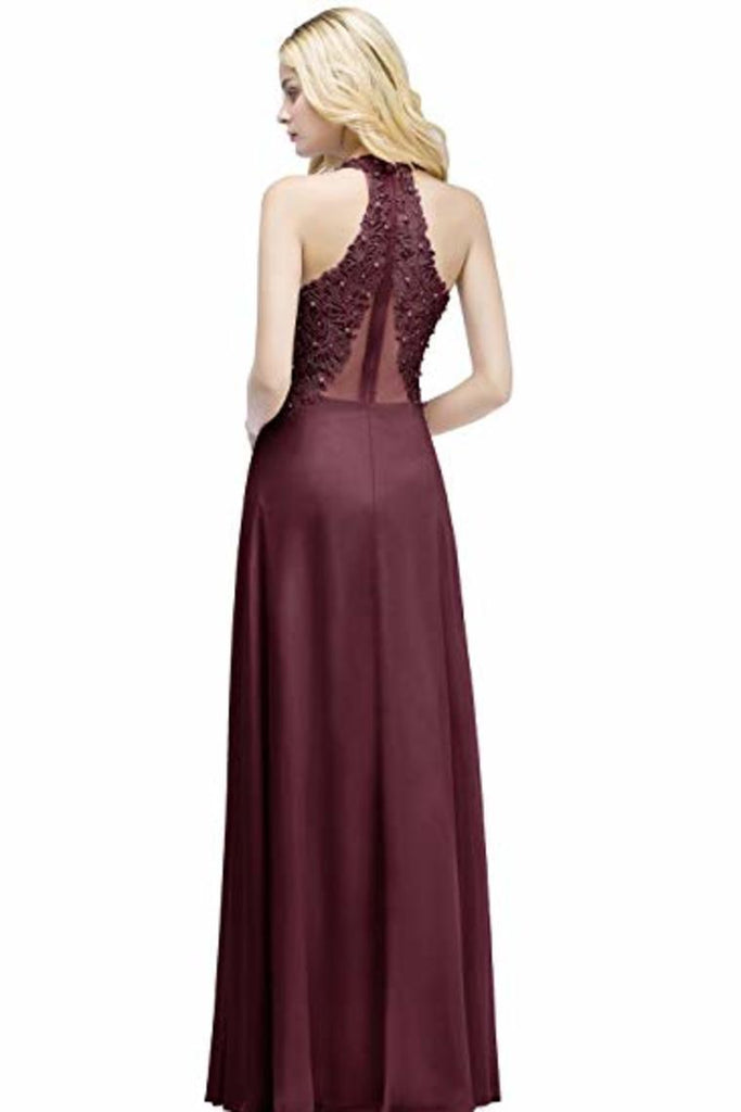 Buy Lace Chiffon Prom Dresses Beading Applique A Line V Neck Evening ...