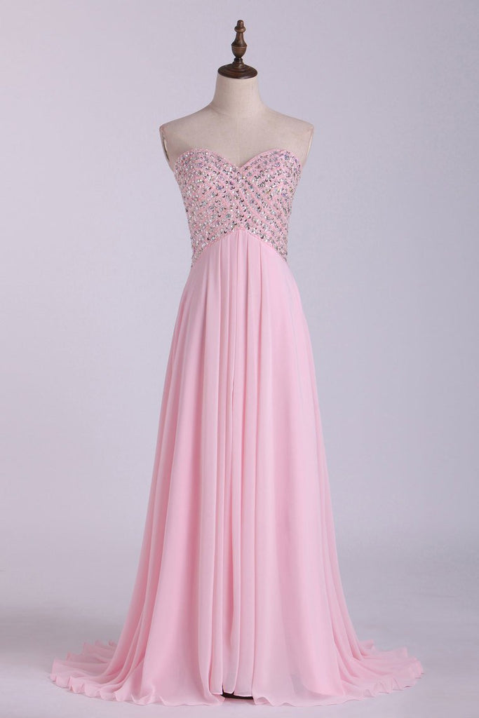 Sexy Open Back Prom Dress Sweetheart A Line Floor Length Chiffon With ...