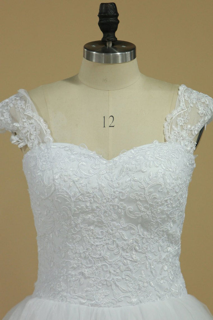 Buy A Line Wedding Dresses Cap Sleeve With Applique Tulle Online – jolilis