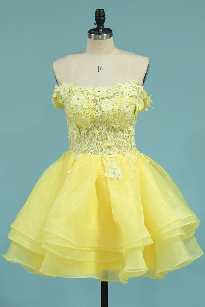 A Line Off The Shoulder Homecoming Dresses With Applique Organza Online ...