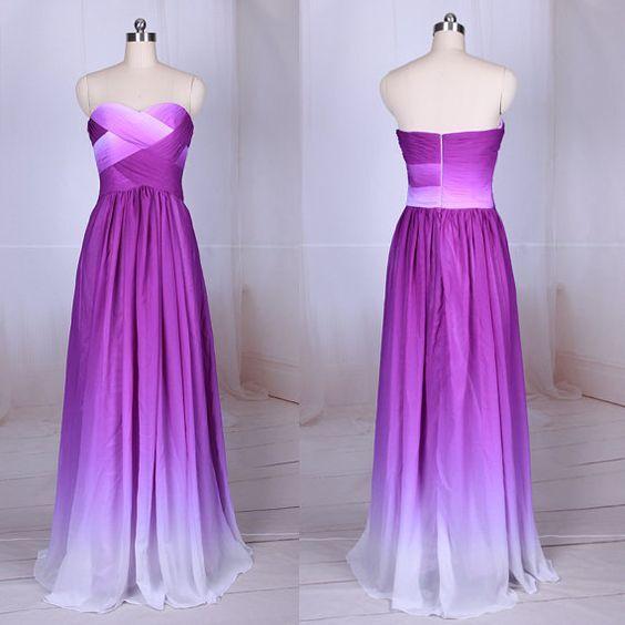 Buy Simple Purple Strapless Sweetheart A-Line Chiffon Ombre Backless ...
