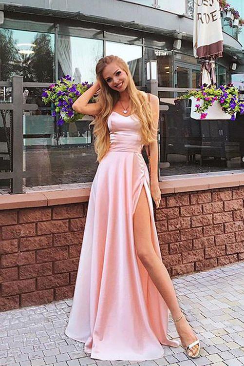 long pink dress with split