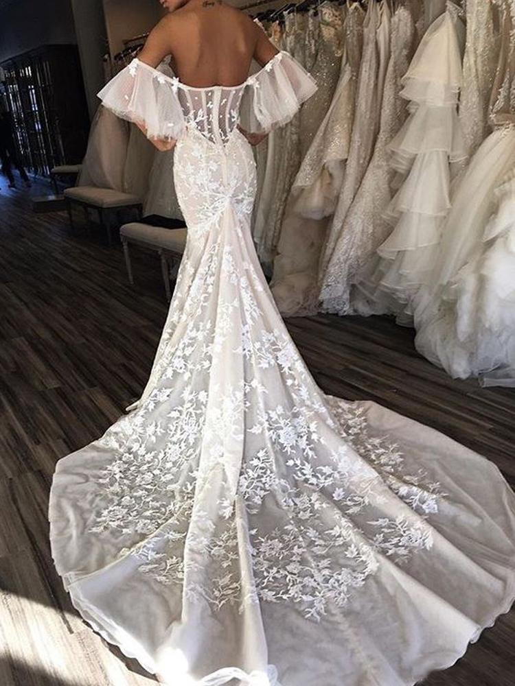 Buy Gorgeous Mermaid Off The Shoulder Sweetheart Open Back Ivory Lace Wedding Dresses Js975 2079