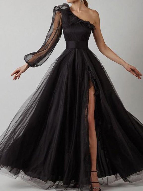 Long Sleeve Split Evening Dress Tulle Prom Dresses Jolilis