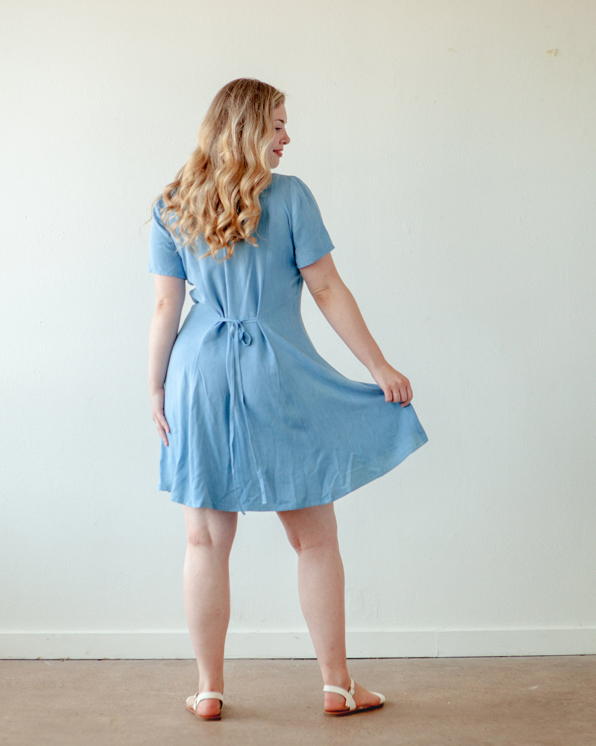 light blue casual dress with sleeves