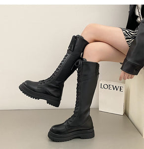 liliana hook and loop lace up strappy over-the-knee flat boots