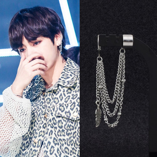 KPOP Idol BTS JIN Surgical steel Cone Chain Earring Ear clip