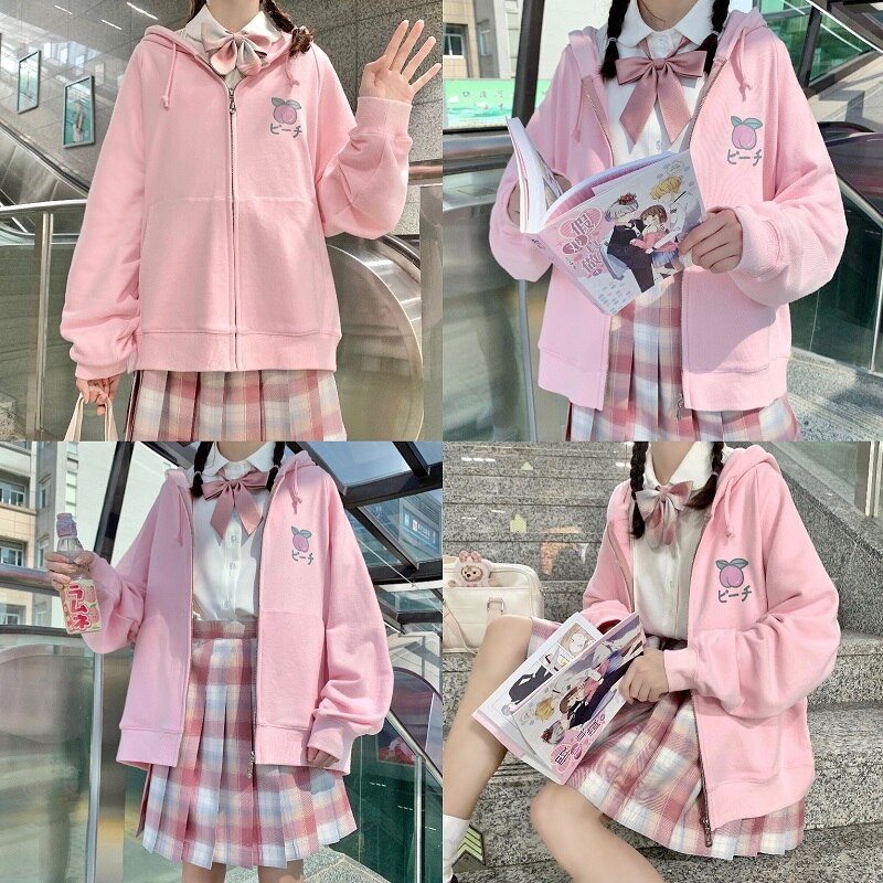 Harajuku Kawaii Fashion Japanese School Uniform Zip Up Fruit Hoodie (5 ...