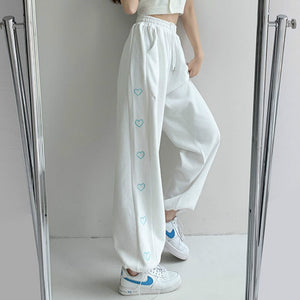 Harajuku Korean Style Summer White Sweatpants Heart Embroidery – The Kawaii  Factory