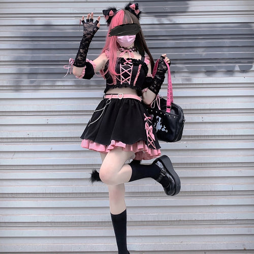 Harajuku Kawaii Fashion Gothic Pink Plaid Black Dress – The Kawaii Factory