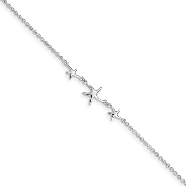 Sterling Silver Rhodium-plated 10in w/1in ext Three Stars Anklet-WBC-QG2786-10