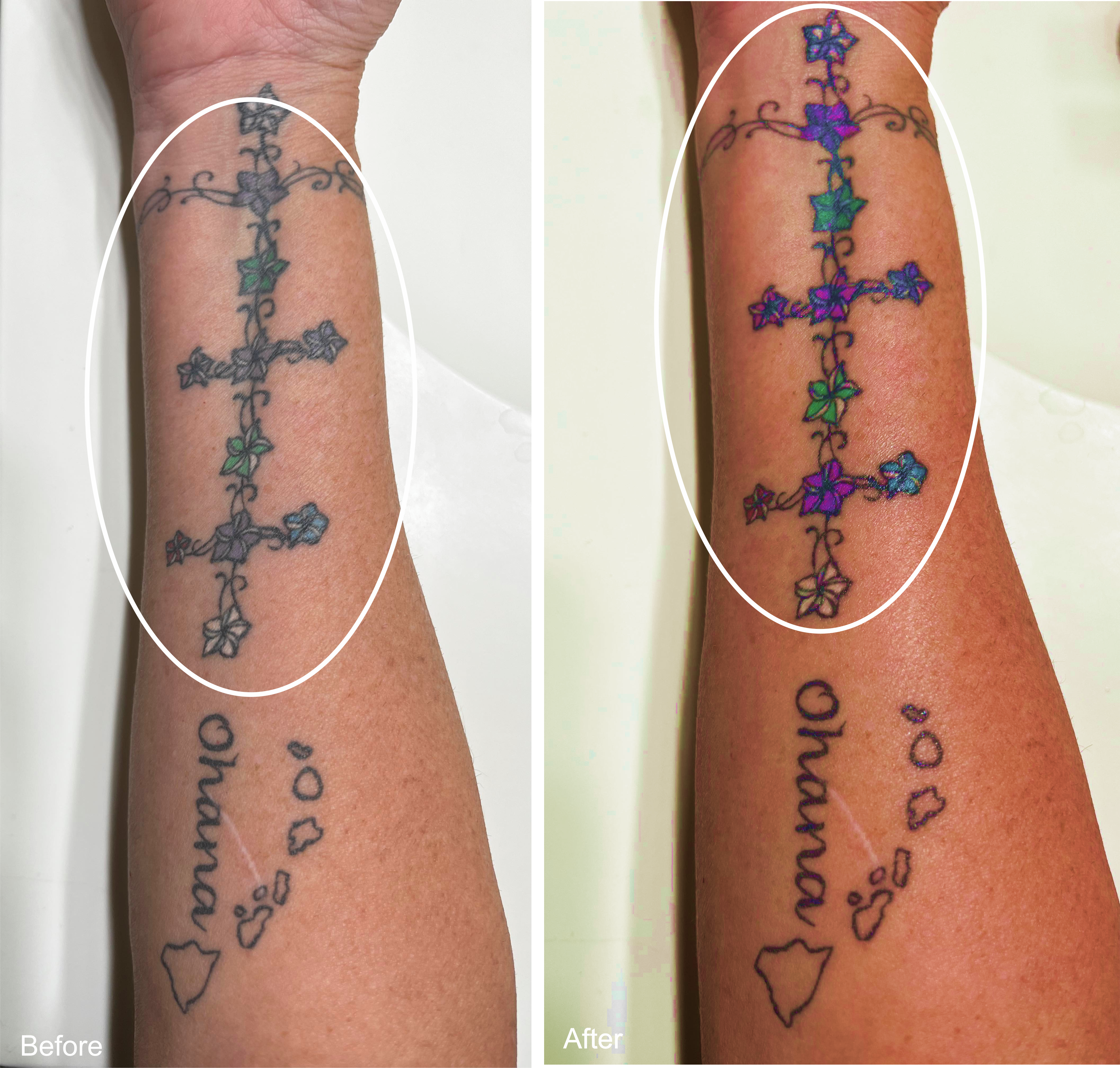 Plumeria Tattoo Before and After