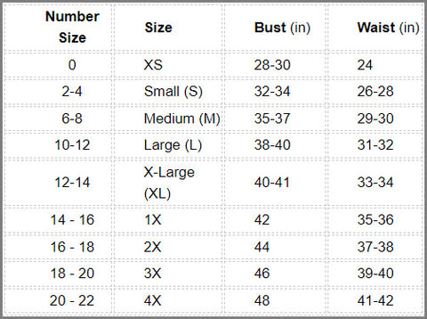 Size Charts, K.E.Y. Boutique