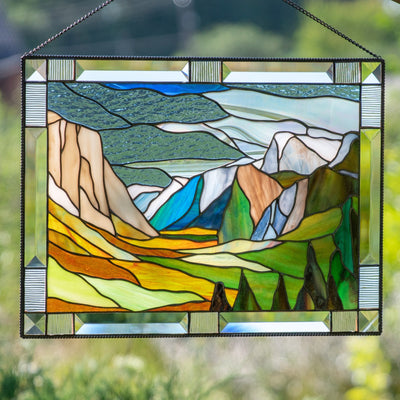 mountain scene stained glass