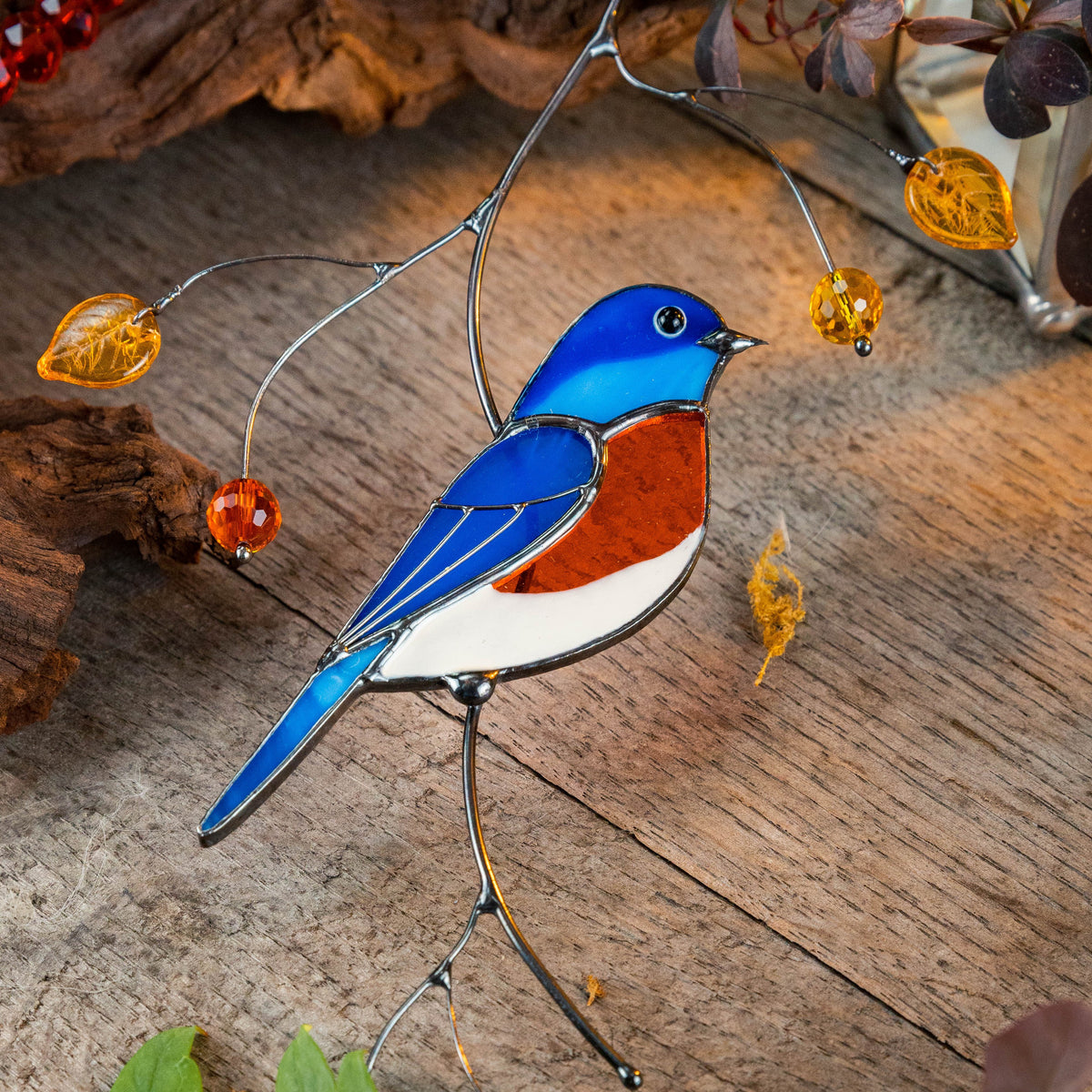 Stained glass bluebird suncatcher