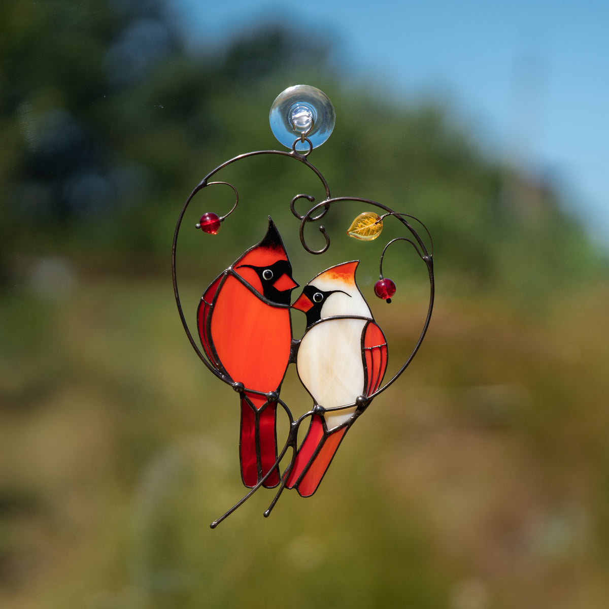 Pair Of Red Cardinals Stained Glass Suncatcher   DSC05620 1200x1200 