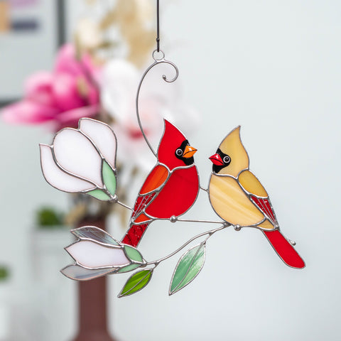 Stained glass Female Red cardinal window hanging - Garden & Home Decor –  VitrageArtSouvenirs