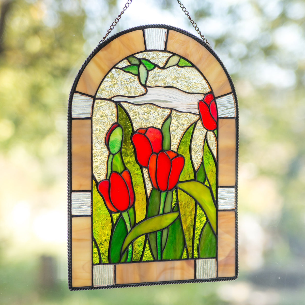 Custom stained glass window panel mom gift Tulip stained glass flower