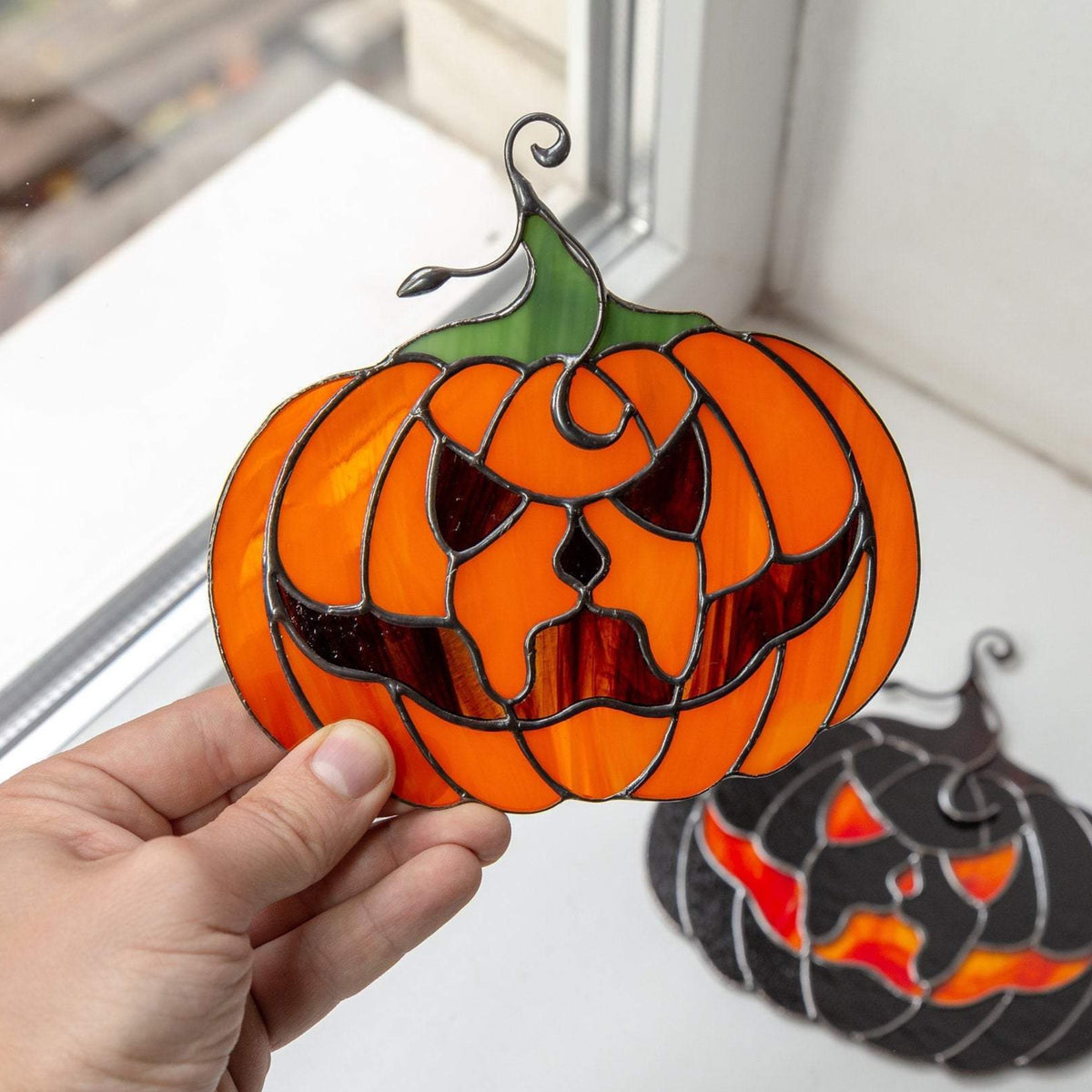 Halloween stained glass pumpkin creepy decoration