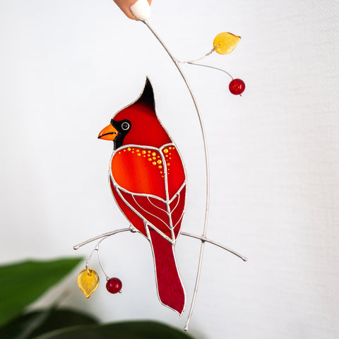 Stained Glass Red Cardinal Bird Suncatcher • Stained Glass Patterns &  Suncatchers