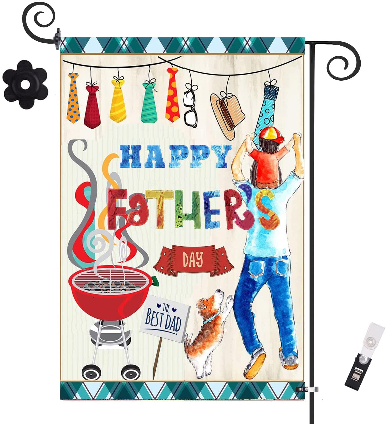 Father's Day Garden Flag, Father And Son Bbq Dogs, Happy Father's Day