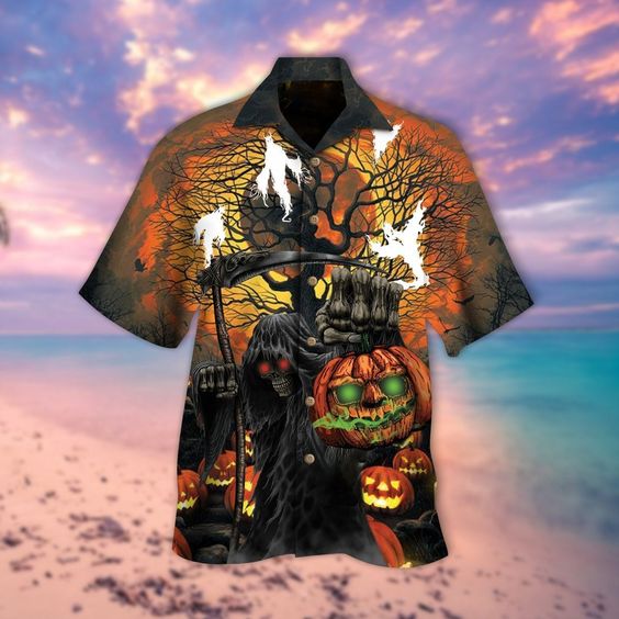 Halloween Hawaiian Shirt Grim Reaper Pumpkin - Trendy designs ...