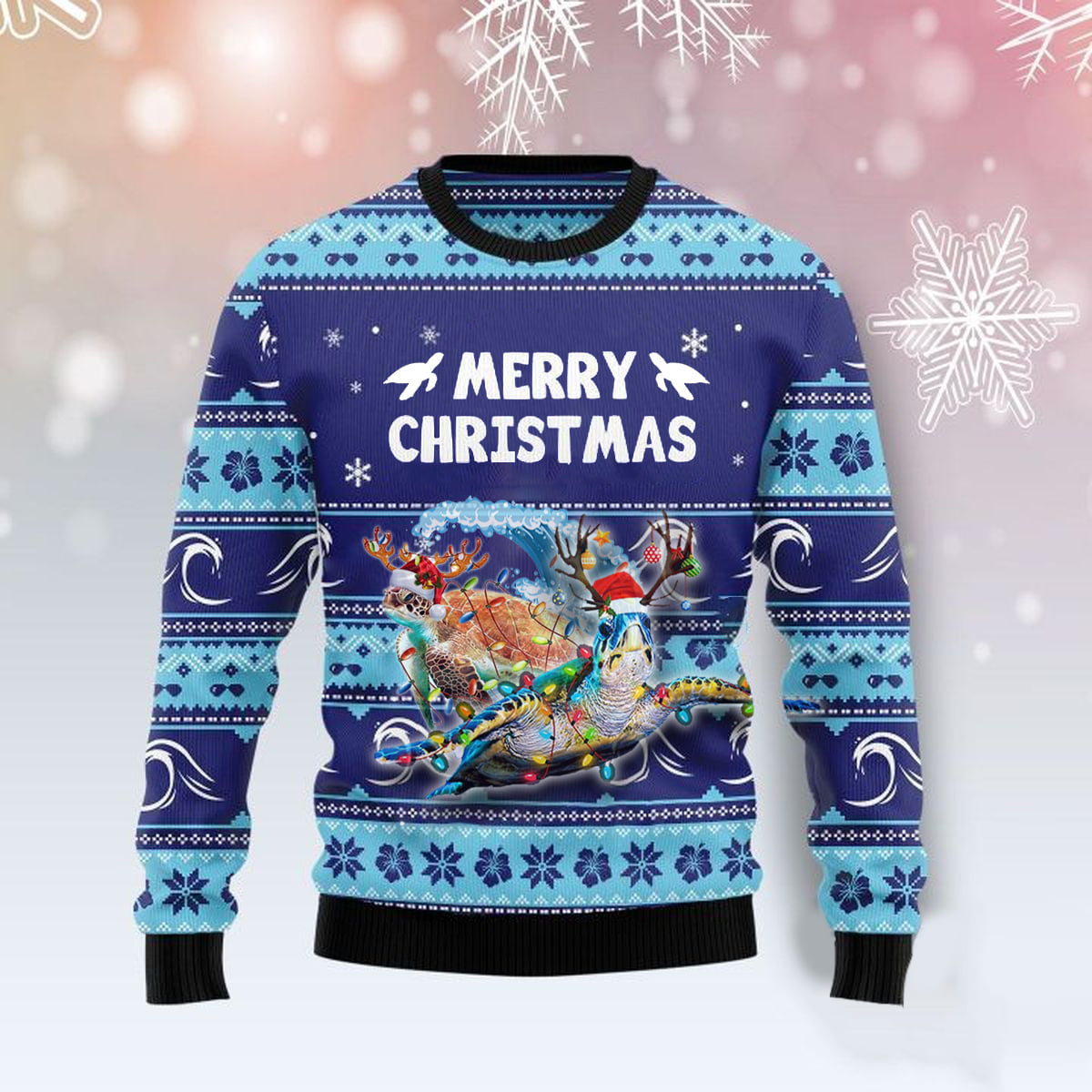 Merry Christmas Ugly Sweater - Two Cute Sea Turtle Santa - Trendy ...