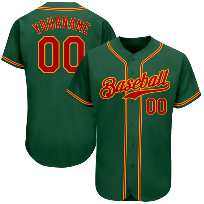 Your Name Teamname Custom Number Baseball Jersey - Kelly Green Red Gold ...