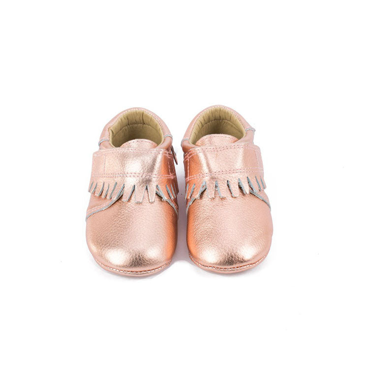 rose gold baby moccasins