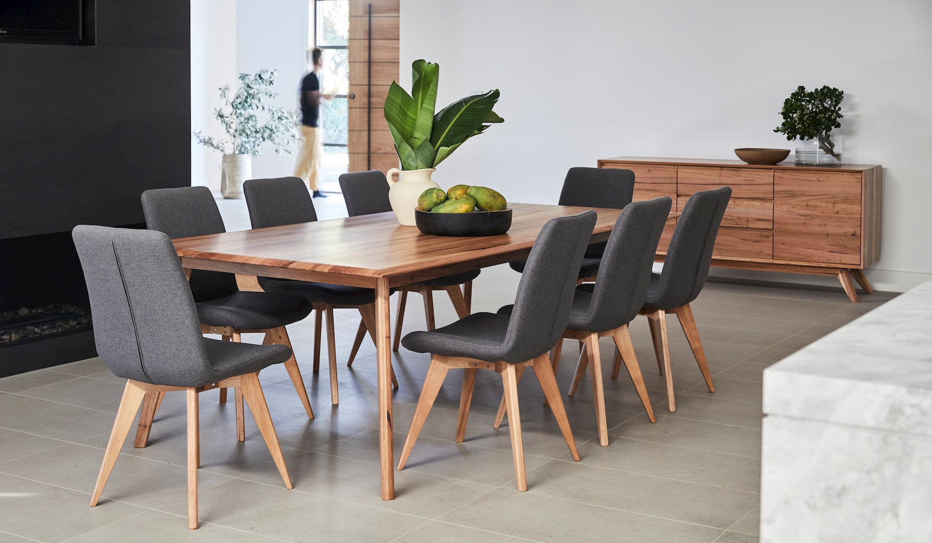 charcoal grey dining table and chairs