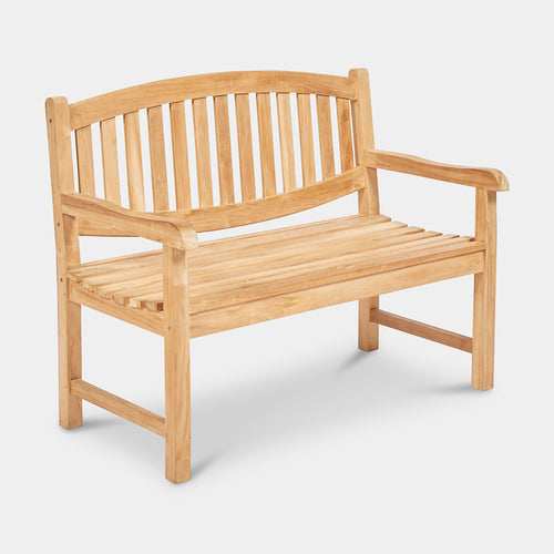 outdoor wooden bench with back