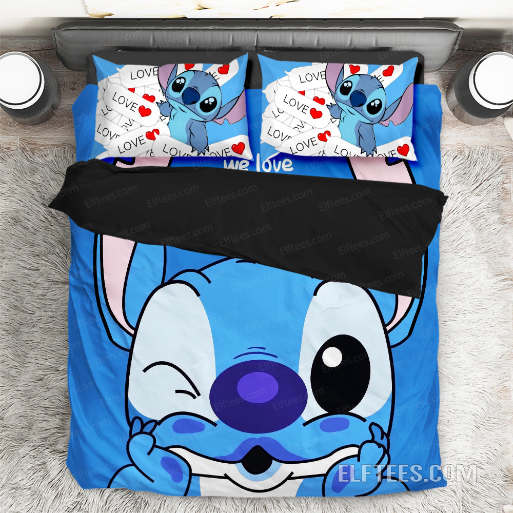 We Love Stitch Blue Bedding Set Stitch And Lilo Chibi Dragon Sth28