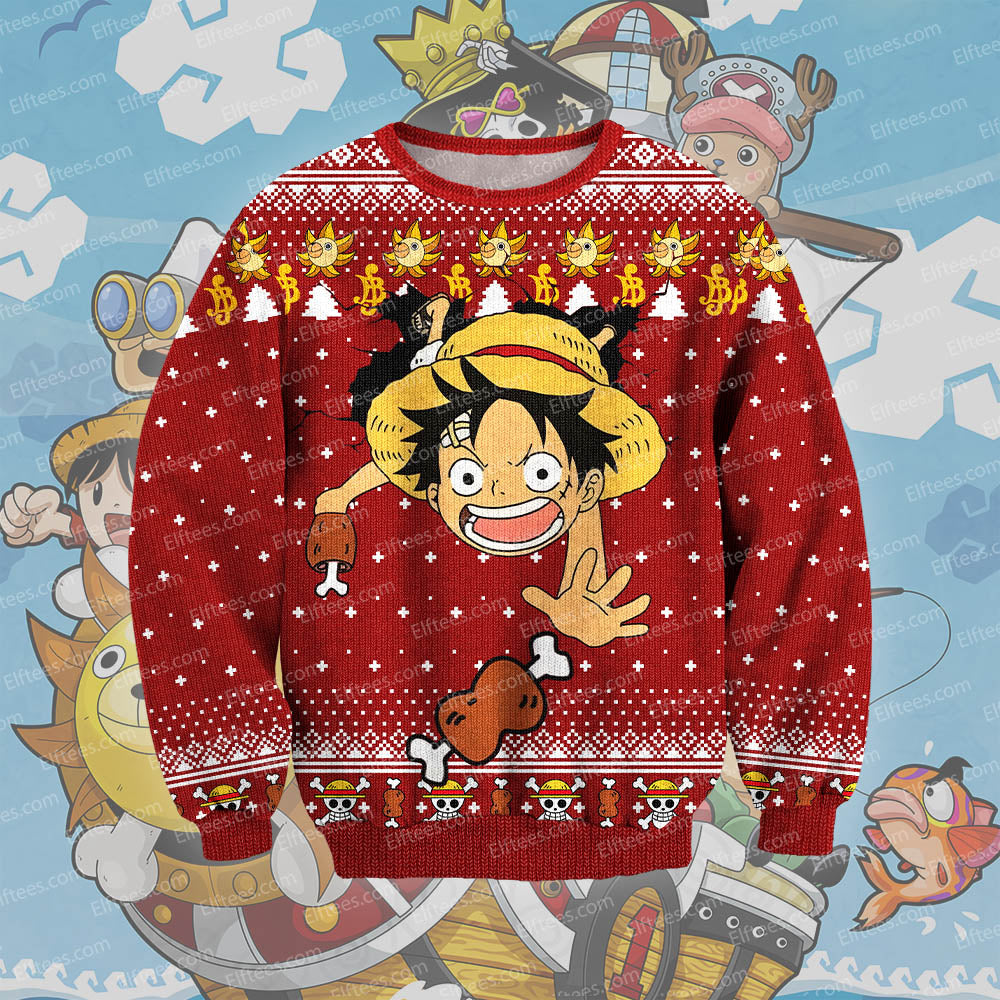 Anime One Piece Luffy Knitting Pattern 3d Print Ugly Christmas Sweater Opc01a