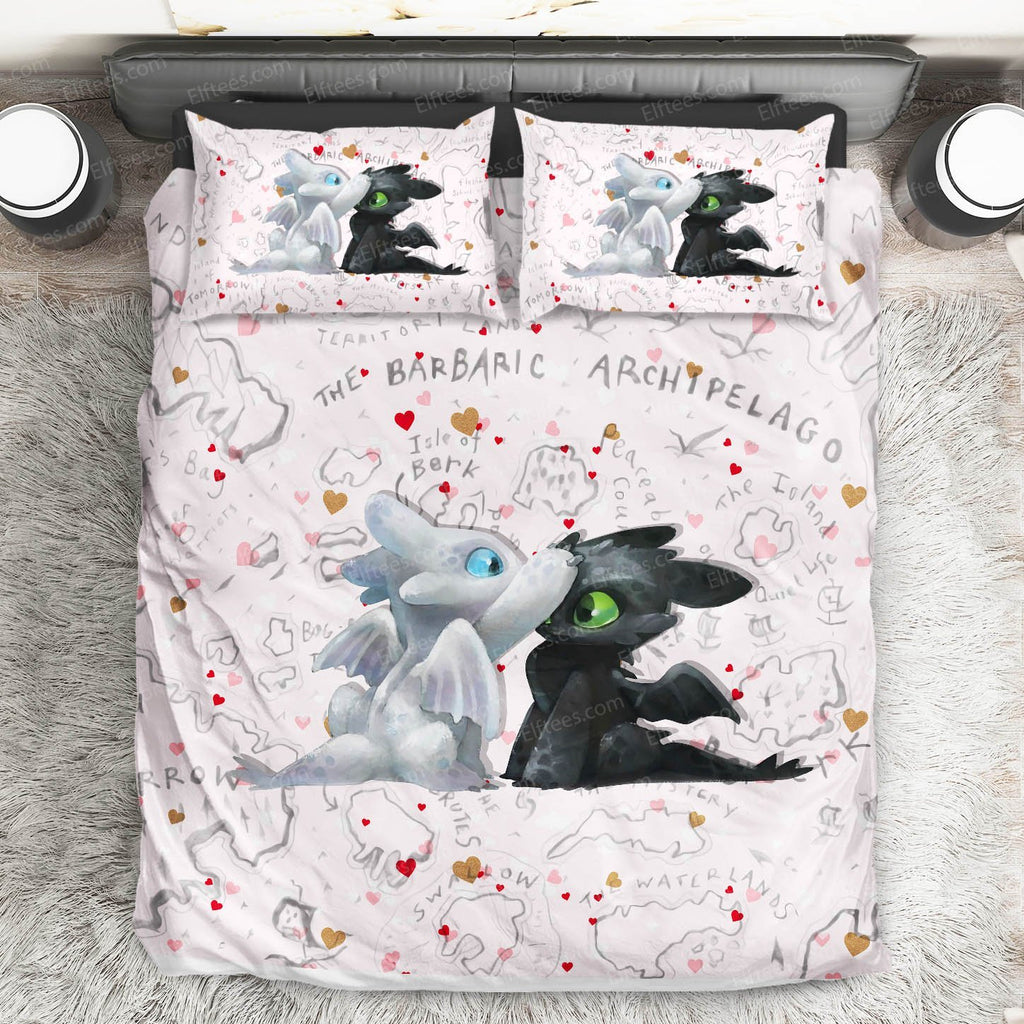 Td04 Cute Toothless Light Fury White Bedding Set How To
