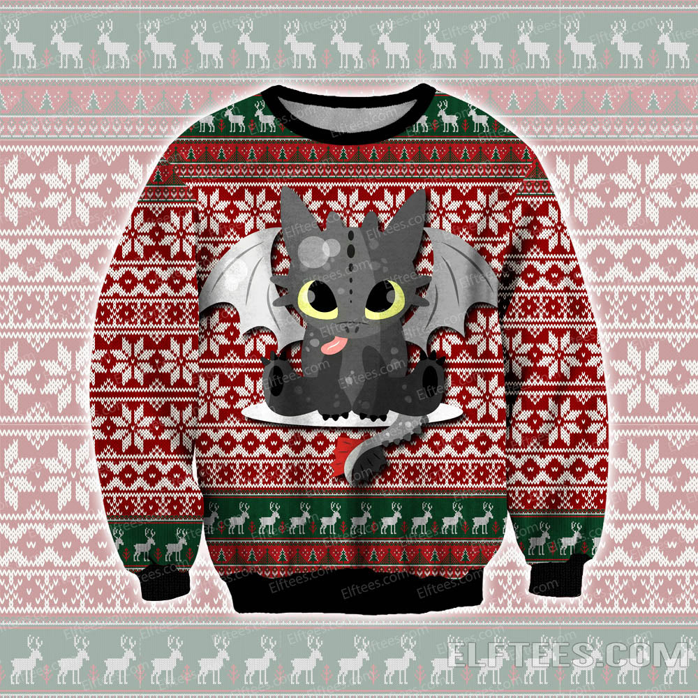 Elftees Merry Toothless Knitting Pattern 3d Print Ugly Christmas Sweater Mt01