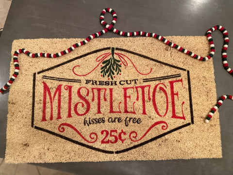 christmas stencil door mat mistletoe