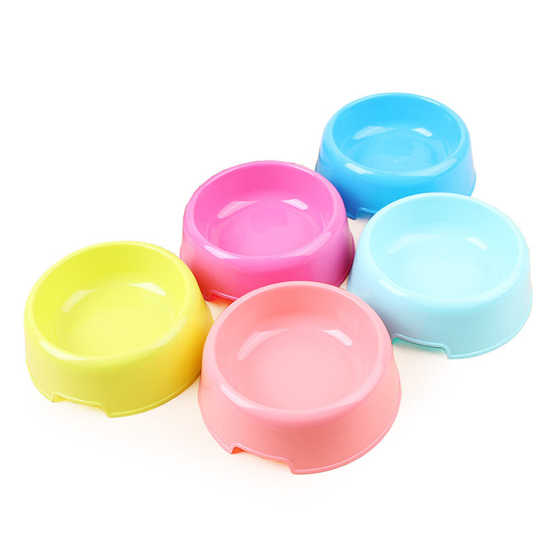 pink plastic dog bowls