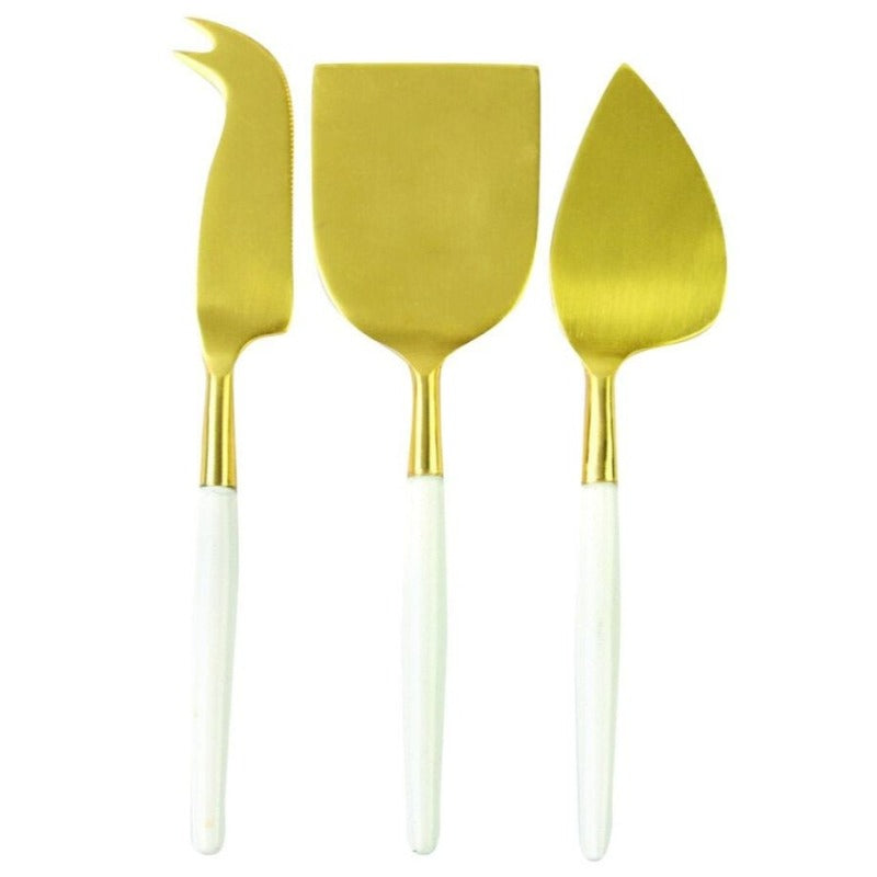 Rattan and Gold Cheese Knives (Set of 3)