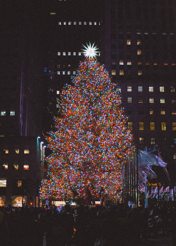 Rockefeller Christmas tree lit up in new york city 