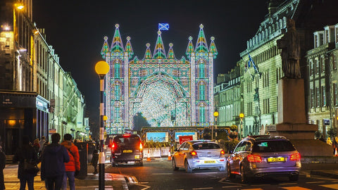 Edinburgh Scotland christmas lights displayed across the capital