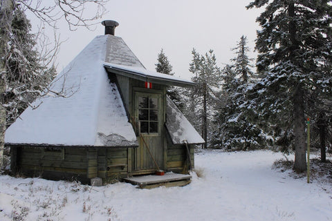 Small cottage in a snow covered lapland finland 