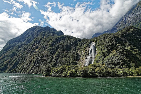 Waterfall in Milford sound in new zealand