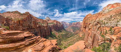 View from the top of the zion national park sandstone cliffs