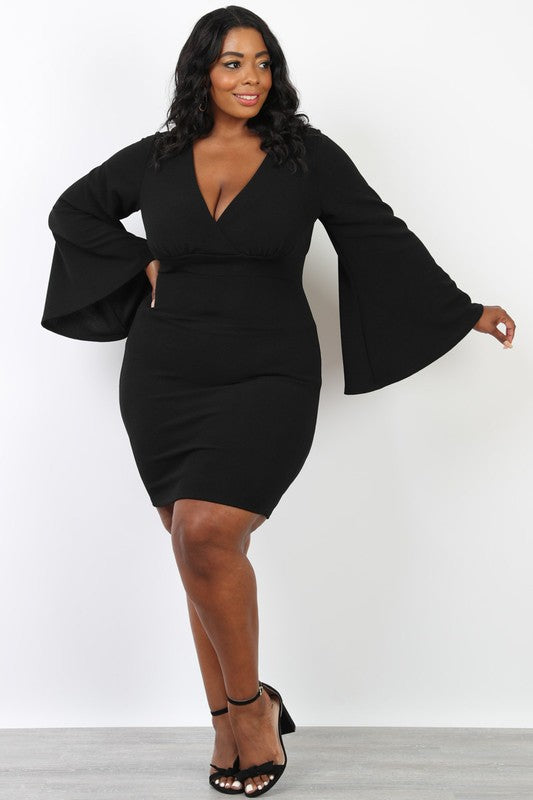 long black bell sleeve dress