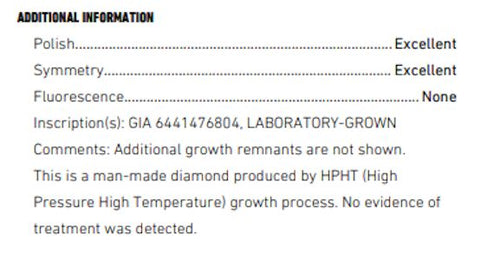 GIA report hpht lab grown diamond