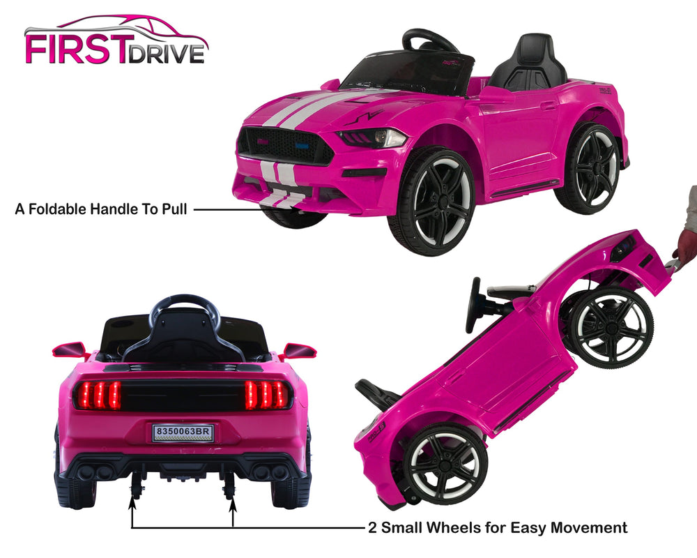 First Drive Mustang Ride On Car w/ Bluetooth and Remote Control - Pink
